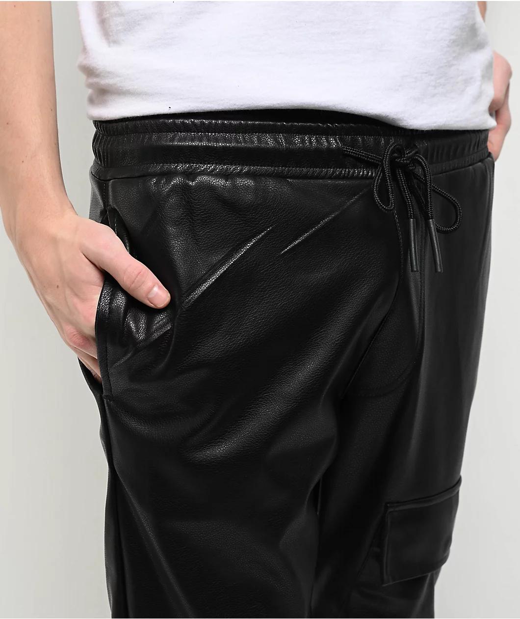 American Stitch Pleather Black Flare Cargo Pants Product Image