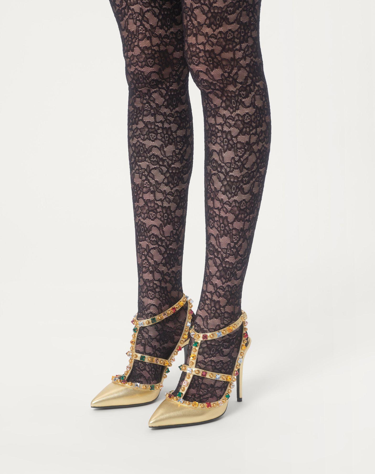 Rockstud Décolleté In Laminated Nappa With Cabochon And Crystals 100Mm Product Image