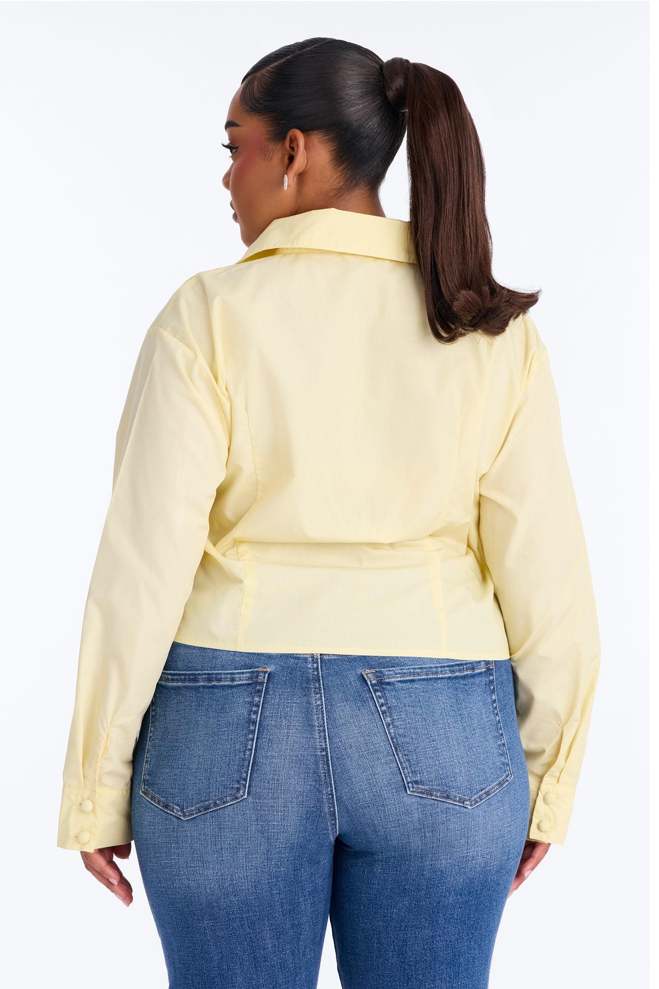 Late For Work Asymmetrical Poplin Shirt - Butter Yellow Female Product Image