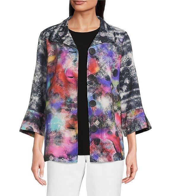 Ali Miles Woven Abstract Multi Wire Collar 3/4 Sleeve Button Front Jacket Product Image