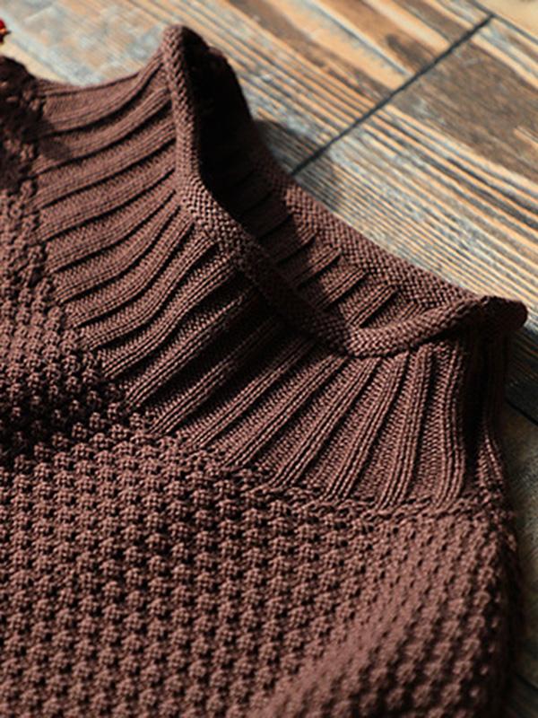 Casual Loose Long Sleeves Solid Color High-Neck Sweater Tops Product Image