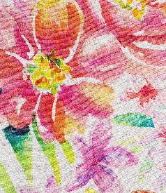 John Mark Plus Size Woven Linen Floral Ruffle Y-Neck 3/4 Sleeve Blouse Product Image