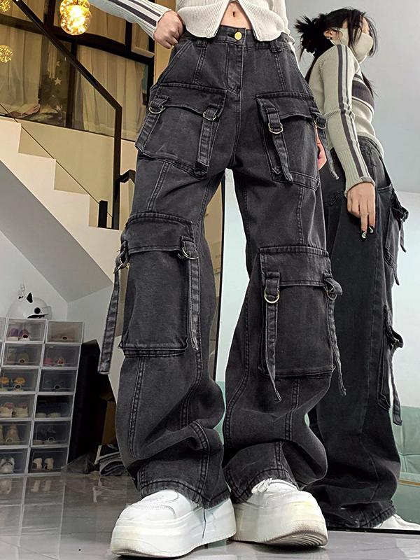 Street Multi Pocket High Rise Cargo Jeans Product Image
