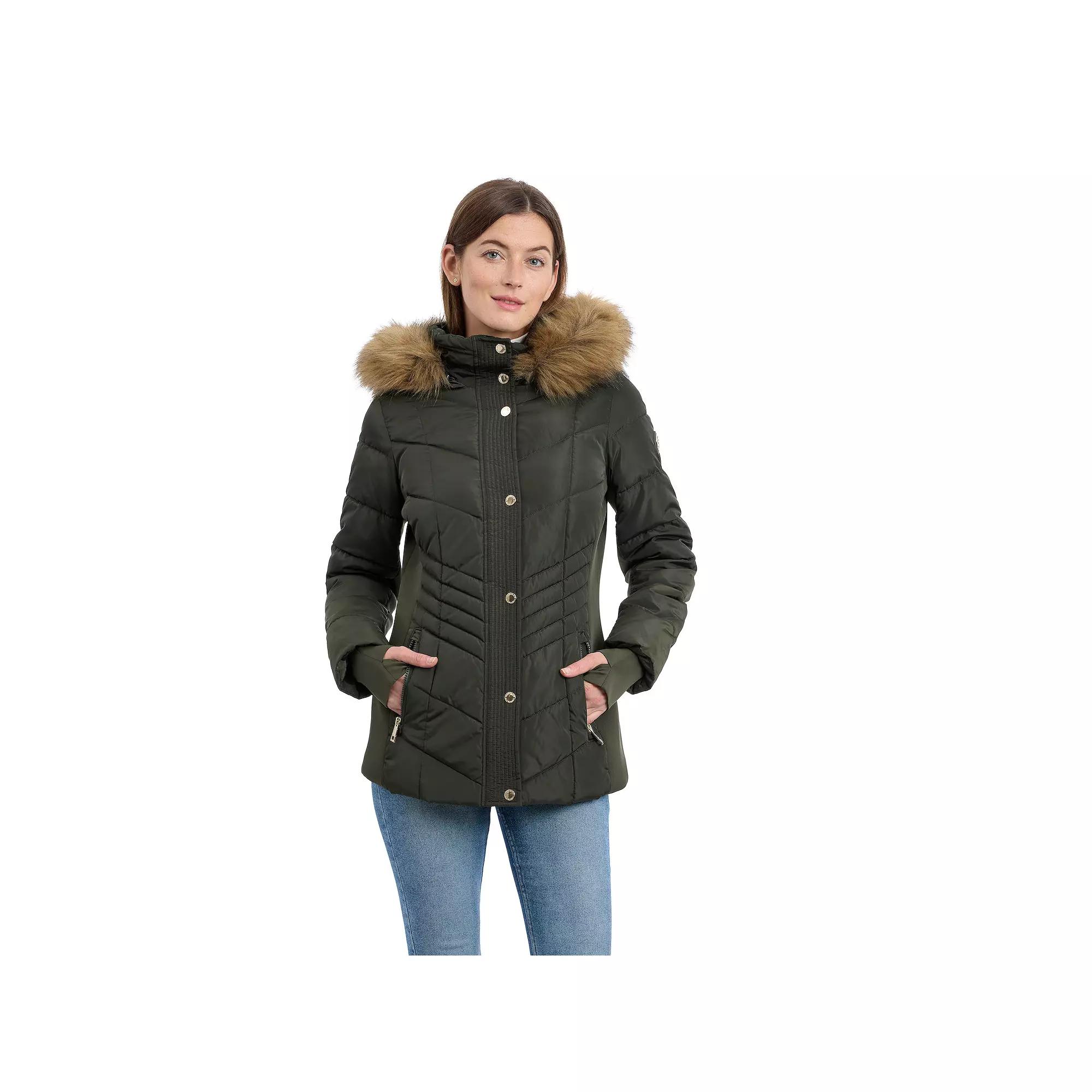 Women's London Fog Faux Fur Trimmed Puffer Coat,  Product Image
