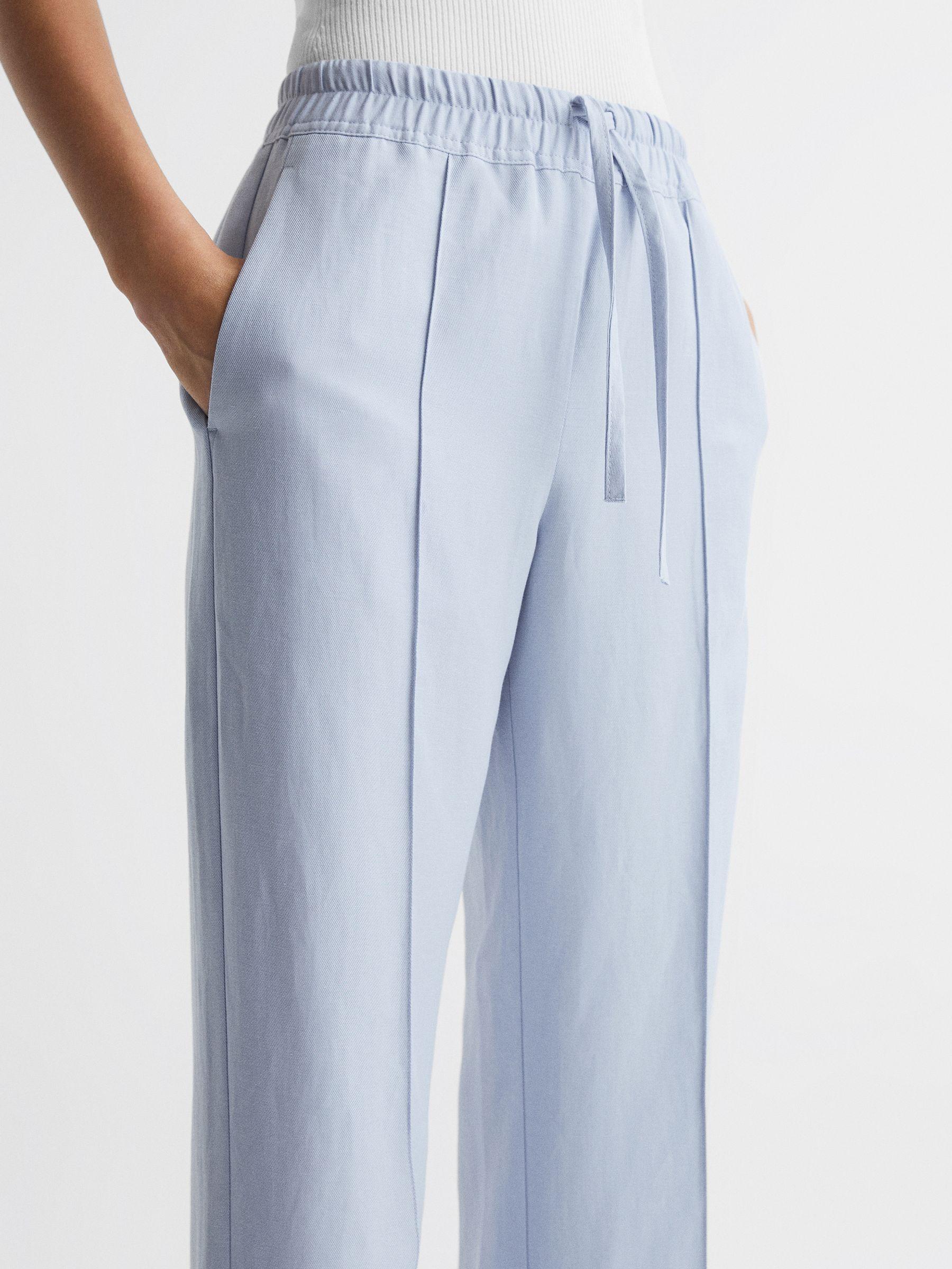 Linen Blend Pull On Trousers in Blue Product Image