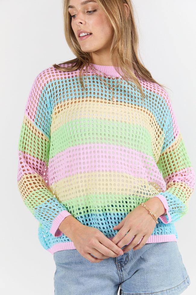 More To Come Open Knit Stripe Crew Neck Sweater FINAL SALE Product Image