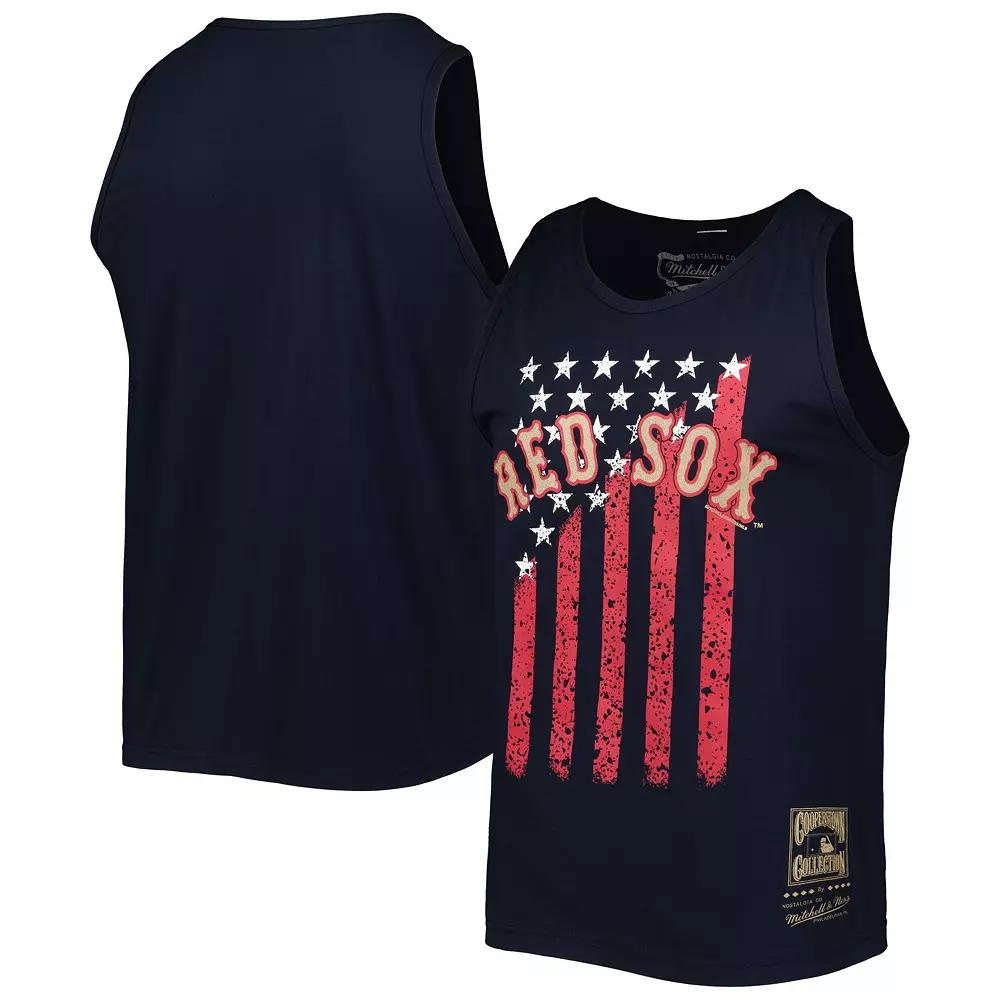 Men's Mitchell & Ness Navy Boston Red Sox Cooperstown Collection Stars and Stripes Tank Top,  Product Image