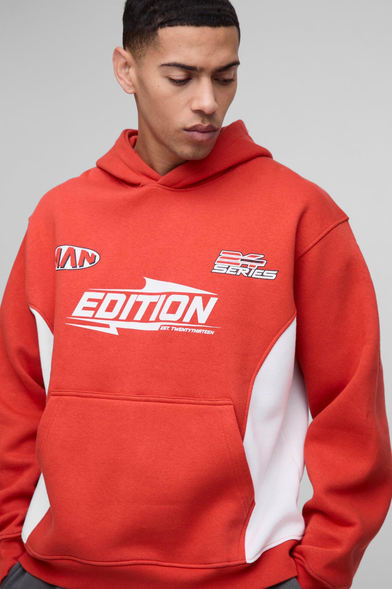 Oversized Moto Cut and Sew Panel Hoodie | boohooMAN USA Product Image