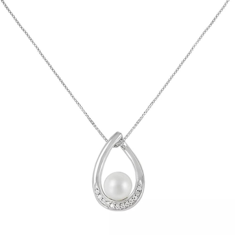 Sterling Silver Freshwater Cultured Pearl and Diamond Accent Teardrop Pendant, Womens Product Image