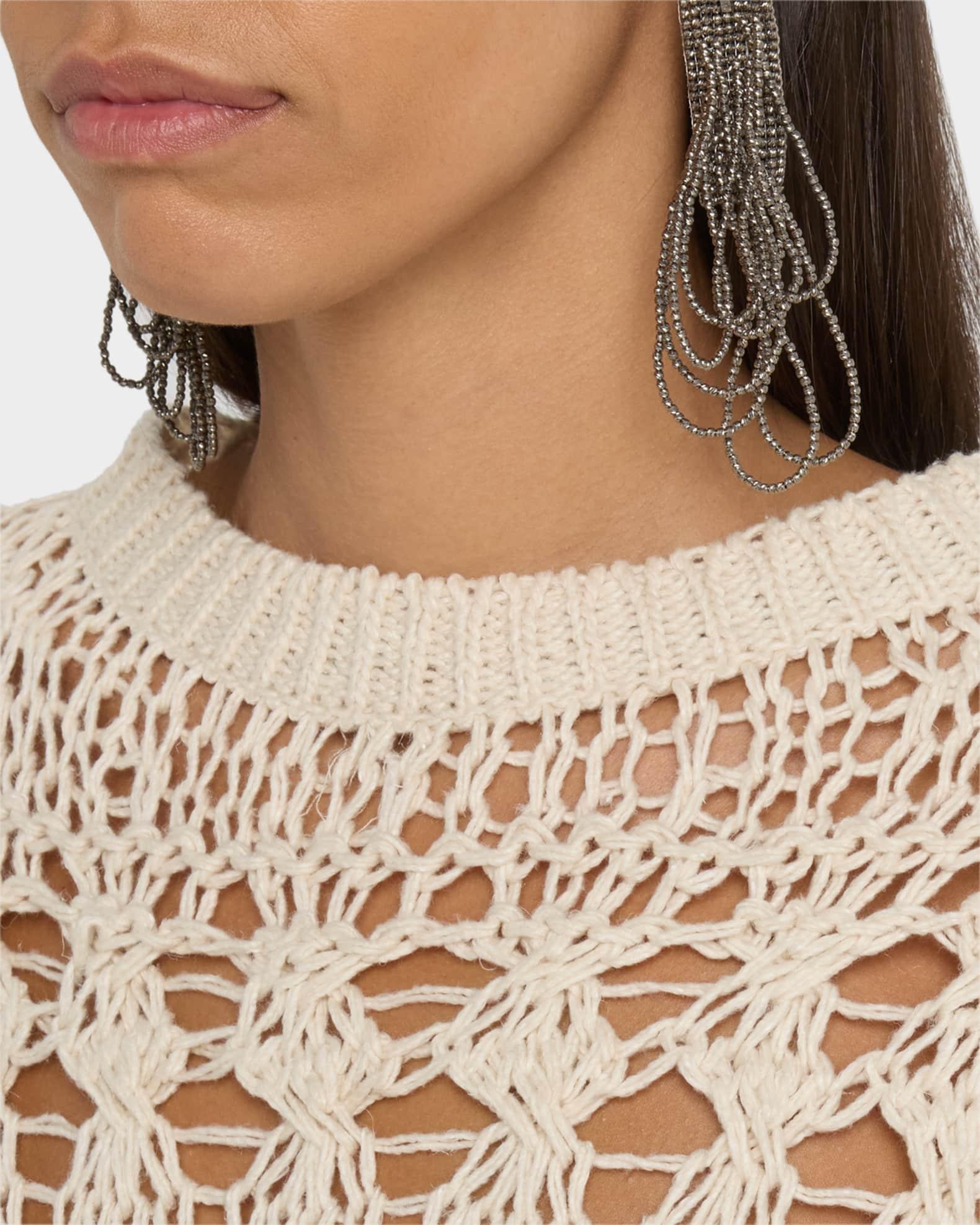 Stripe Cotton-Jute Open Knit Short-Sleeve Sweater Product Image