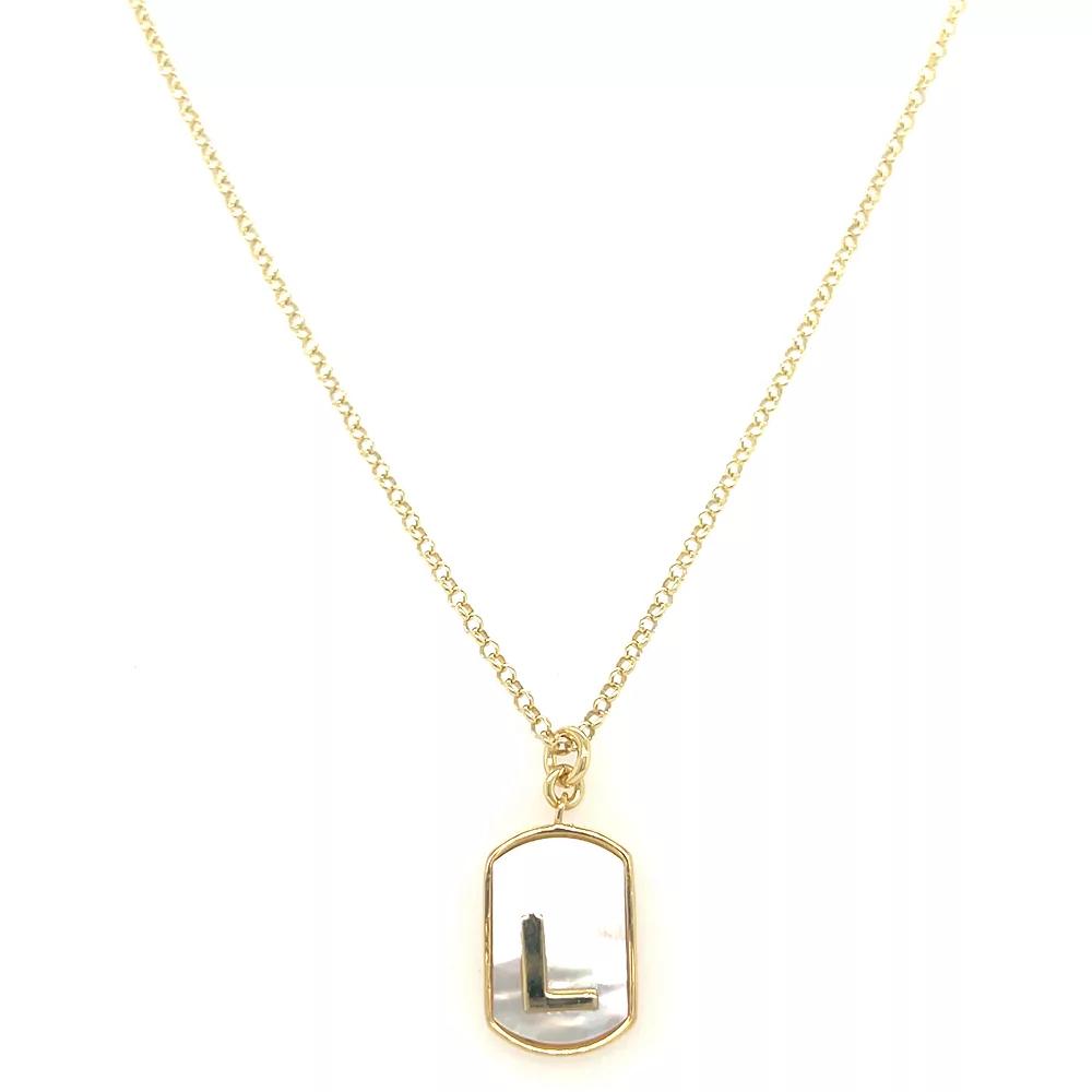 Meshmerise 18k Gold Over Silver Mother-Of-Pearl Initial Dog Tag Necklace, Women's, Size: 16-18" ADJ, Gold Tone L Product Image
