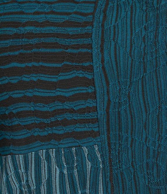 Ali Miles Plus Size Textured Jacquard Knit Stripe Cowl Neck 3/4 Sleeve Tunic Product Image