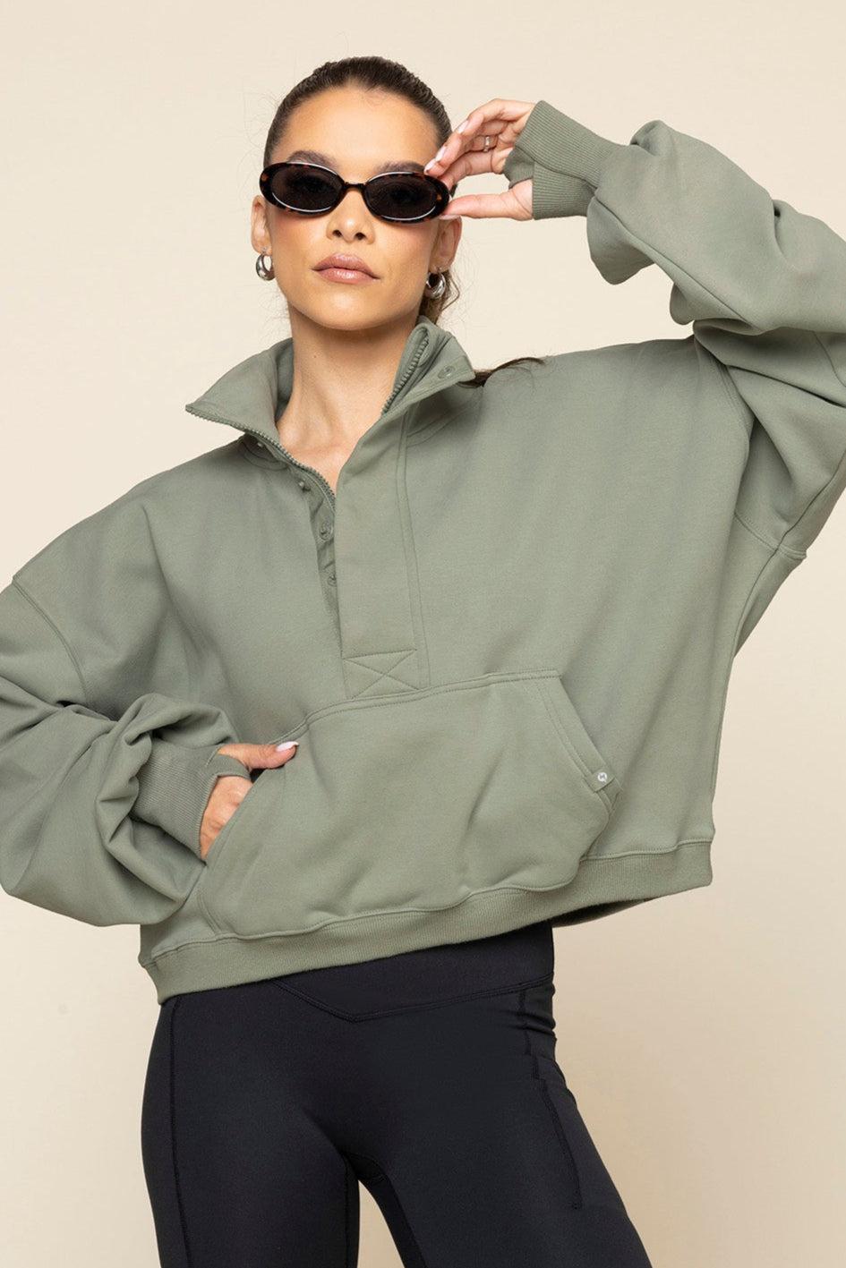 Ooey Gooey Crop Half Zip - Light Sage Product Image