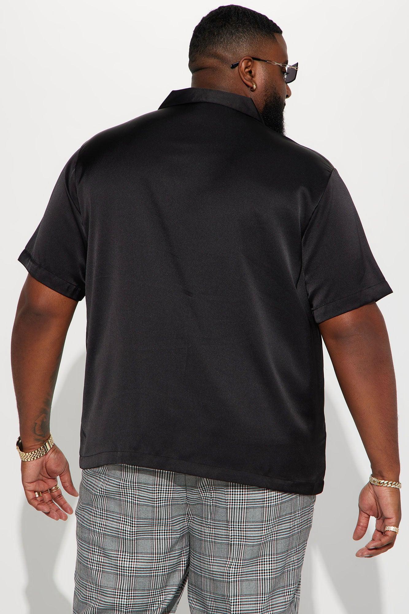Links Satin Short Sleeve Button Up Shirt - Black Product Image