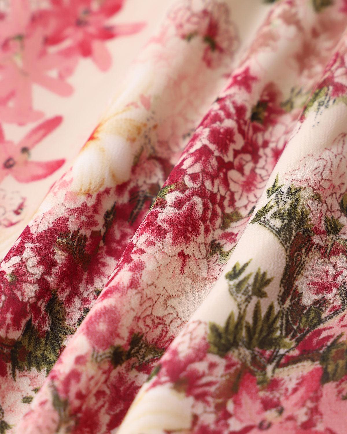 Pink Floral Ruffle Tie Strap Midi Dress Product Image