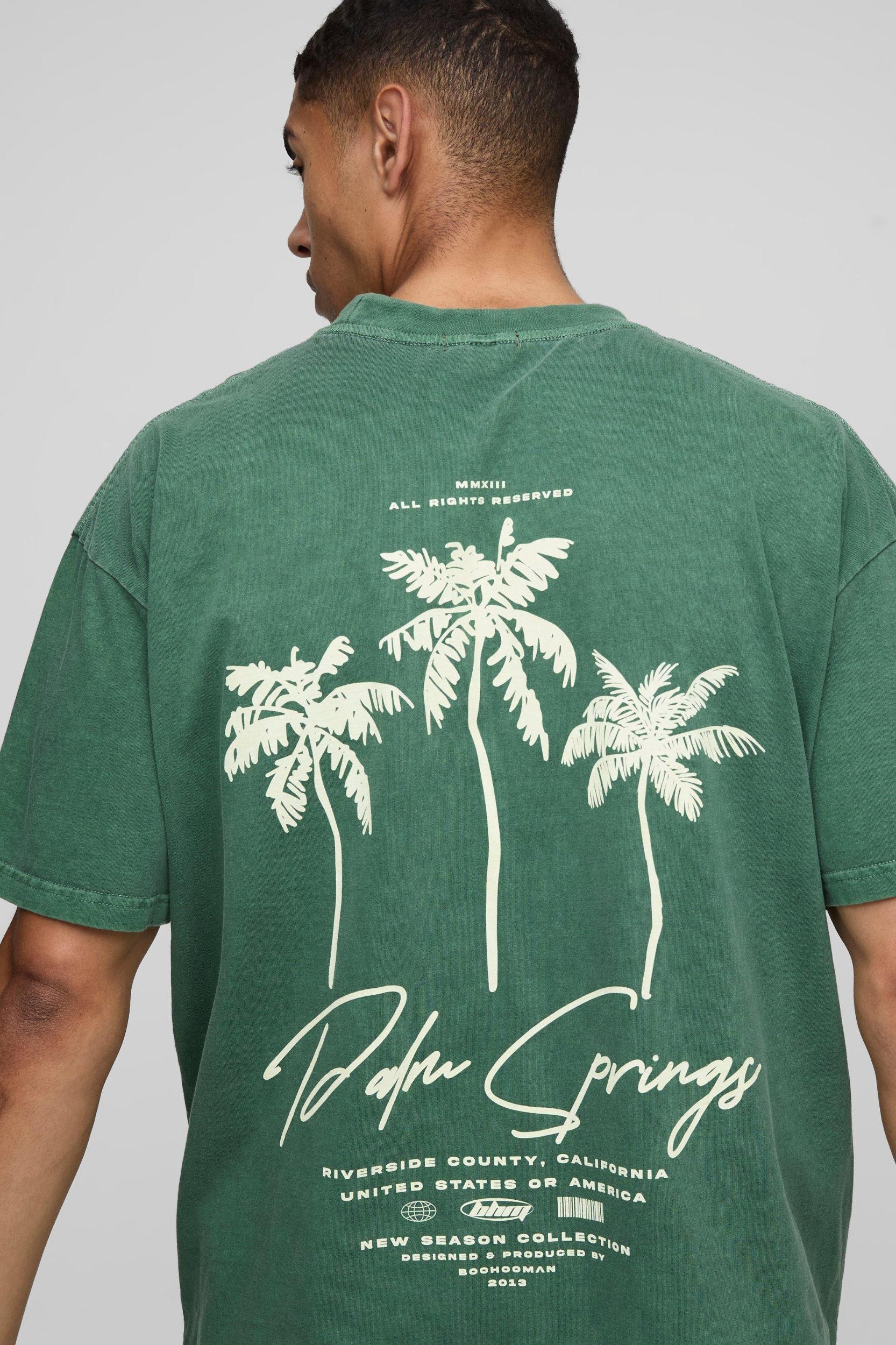 Oversized Extended Neck Palm Springs Graphic Washed T-Shirt | boohooMAN USA Product Image