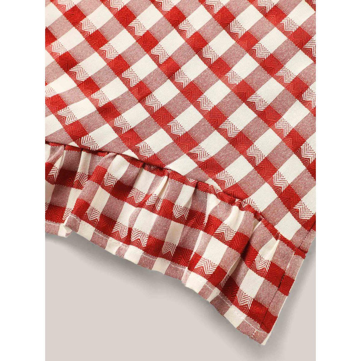 Plus Size Brightred Gingham Print Button Back Blouse Women Short sleeve Round Neck Everyday-Casual Blouses BloomChic 12/L Product Image