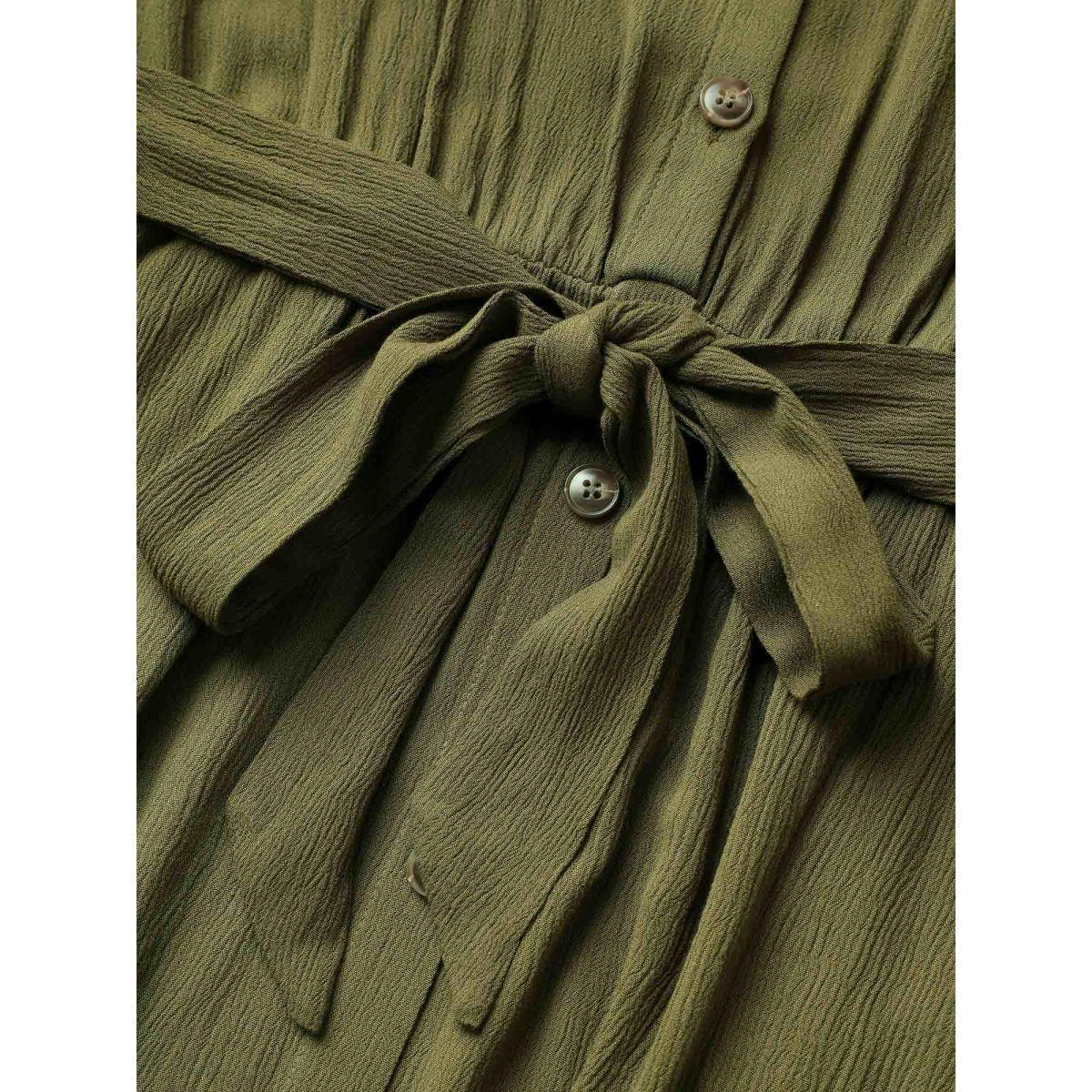 Belted Shirt Collar Button Plus Size Shirtdress Women Workleisure Plain Sleeve Short Sleeve Shirt Collar Pocket Workwear Long Dress BloomChic Product Image