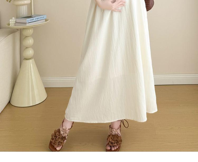 Maternity Short Sleeve Round Neck Shell Detail Maxi A-Line Dress Product Image