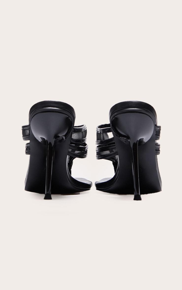 Wide Fit Black Square Toe Double Mesh Toe Thong High Stiletto Heeled Mules Product Image