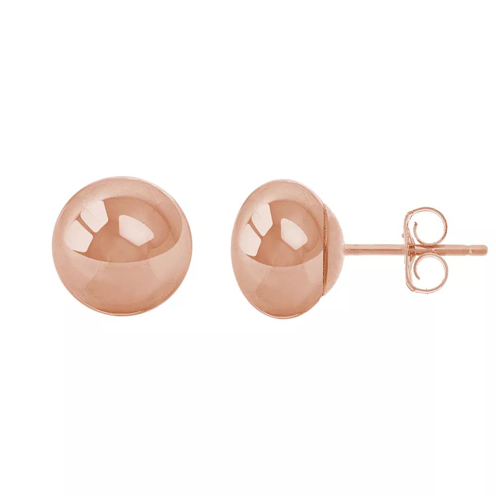 14K Rose Gold 8mm High Polish Button Ball Earrings, Women's, Pink Product Image