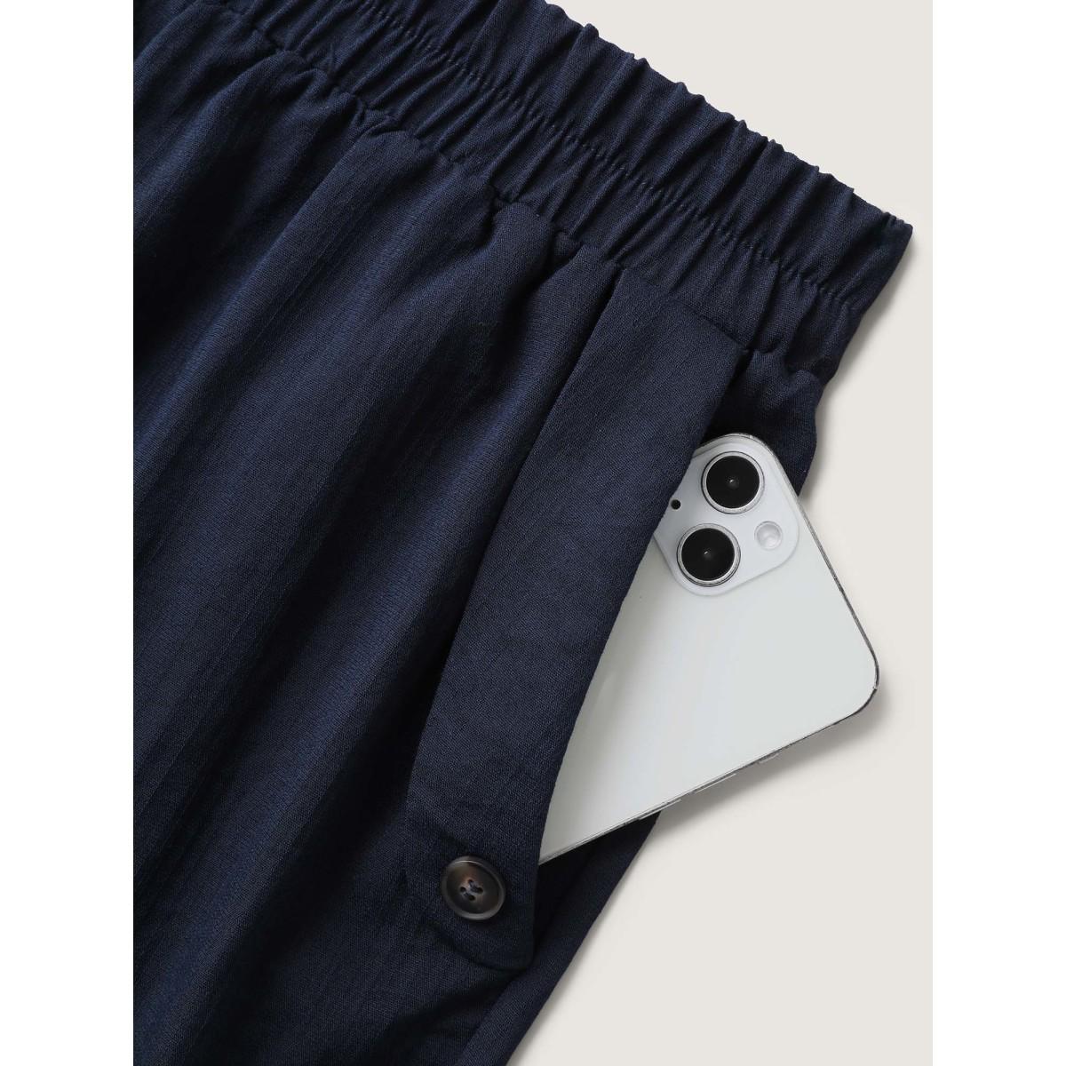 Plus Size Button Hem Straight-Leg Crop Pants Women Midnight Leisure Straight Leg Mid Rise Casual Pants BloomChic 22-24/3X Product Image