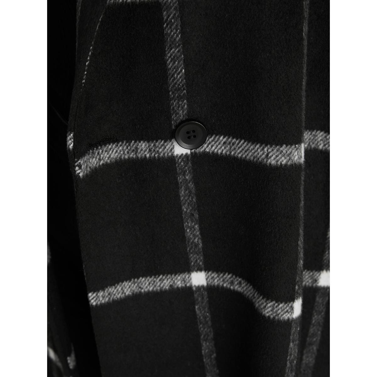 Plus Size Plaid Lapel Collar Belted Pocket Coat Women Black Elegant Belted Ladies Dailywear Winter Coats BloomChic 10/M Product Image