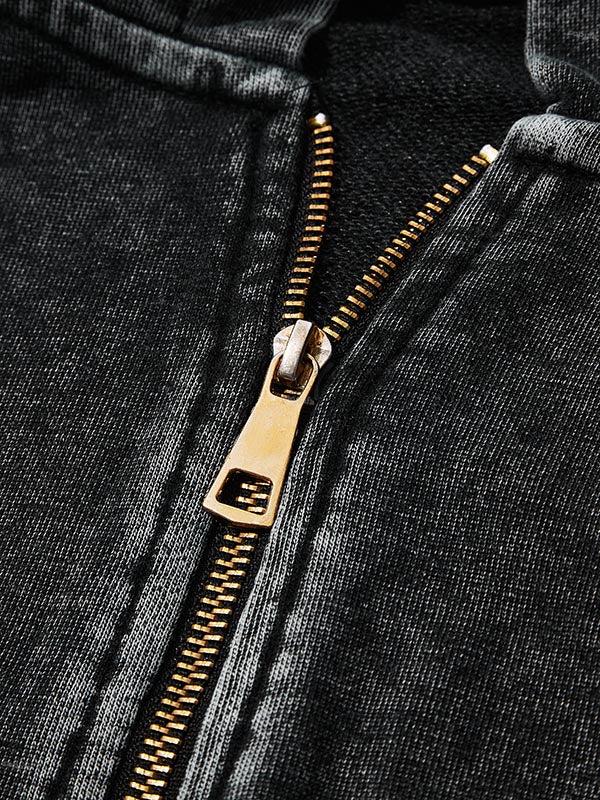 Men's Oversized Relaxed Graphic Vintage Washed Zip-Up Hoodie Product Image