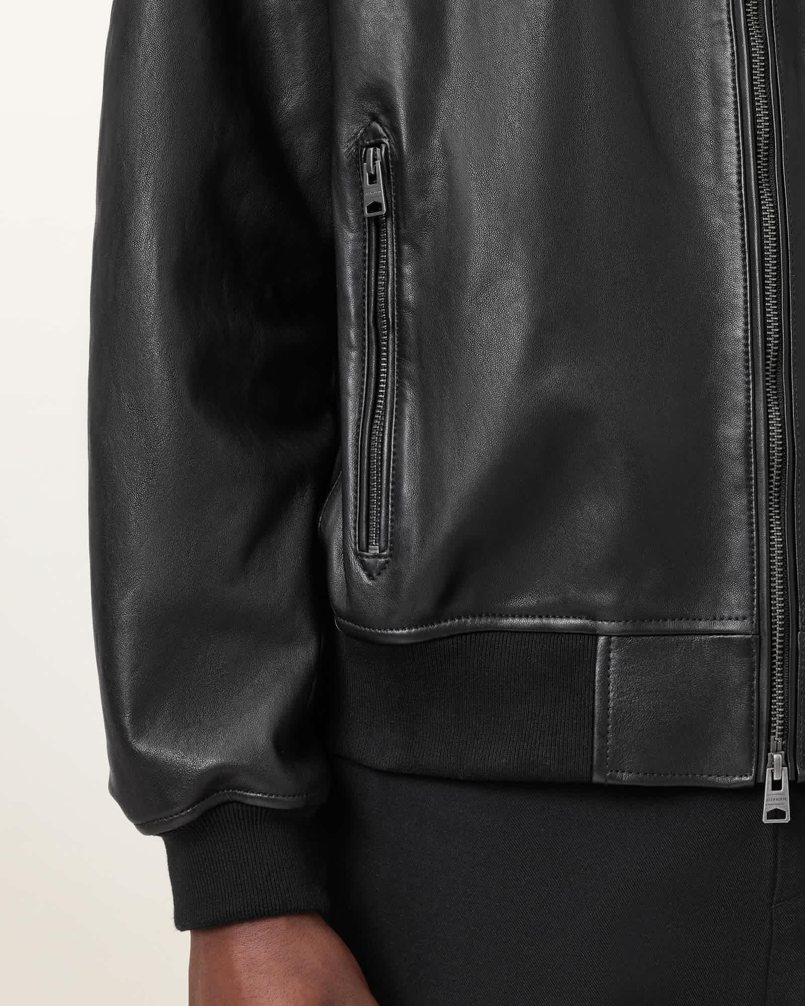 Kino Oversized Leather Bomber Black | ALLSAINTS US Product Image