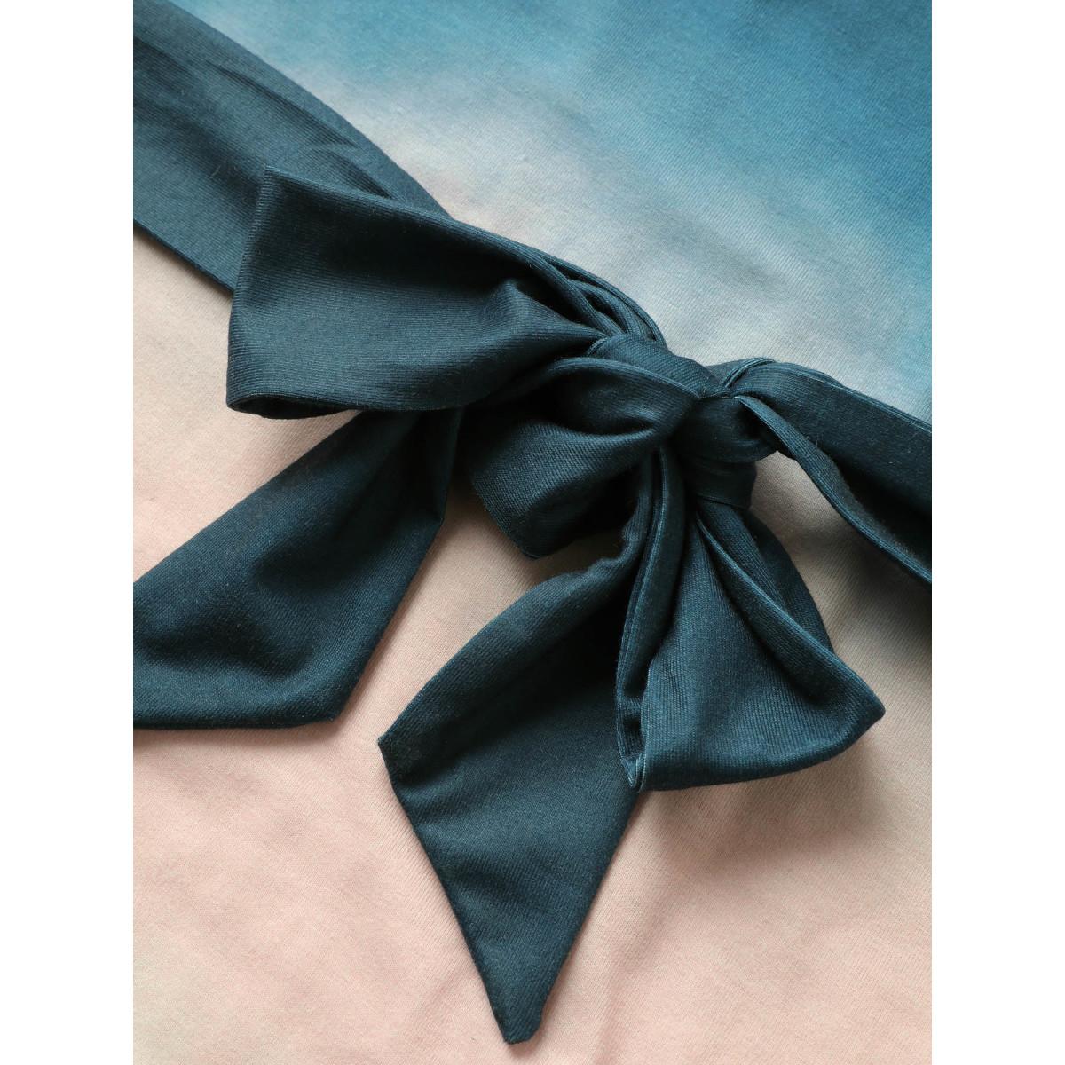 Plus Size Tie Dye Belted Gathered Asymmetrical Hem Dress Indigo Women Resort Non V-neck Sleeveless Curvy Midi Dress BloomChic 14-16/1X Product Image