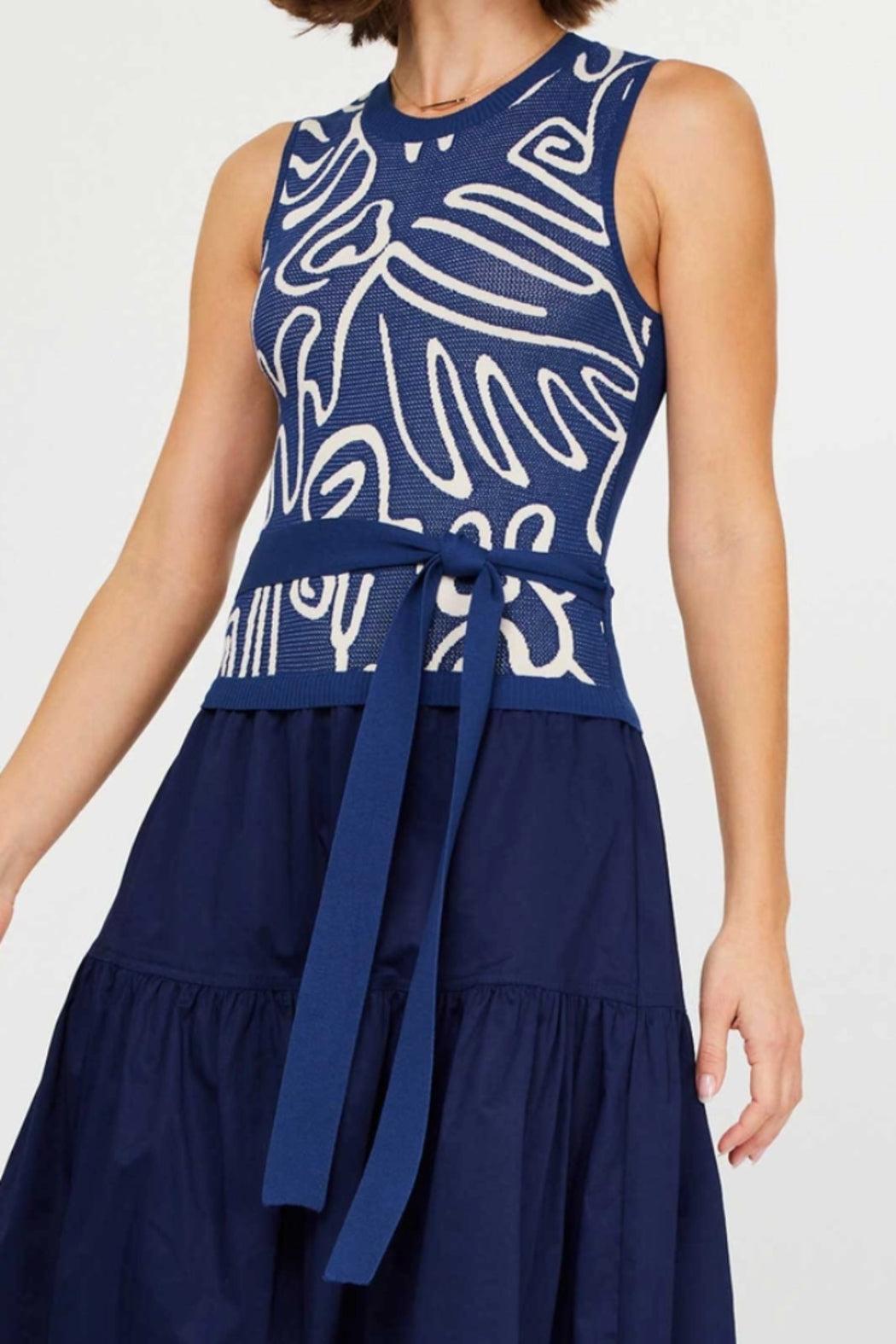 Abstract Pattern Knit & Tiered Skirt Midi Dress Product Image