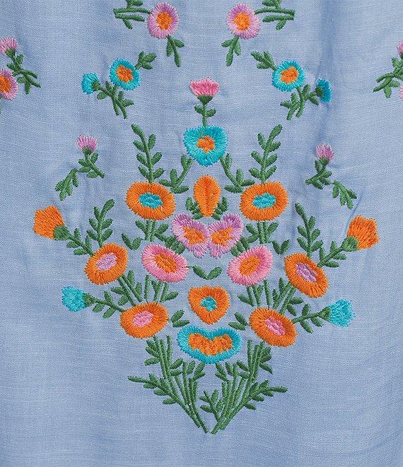 J.Marie Astrid V-Neck Puff Sleeve Embroidered Tie Midi A-Line Dress Product Image