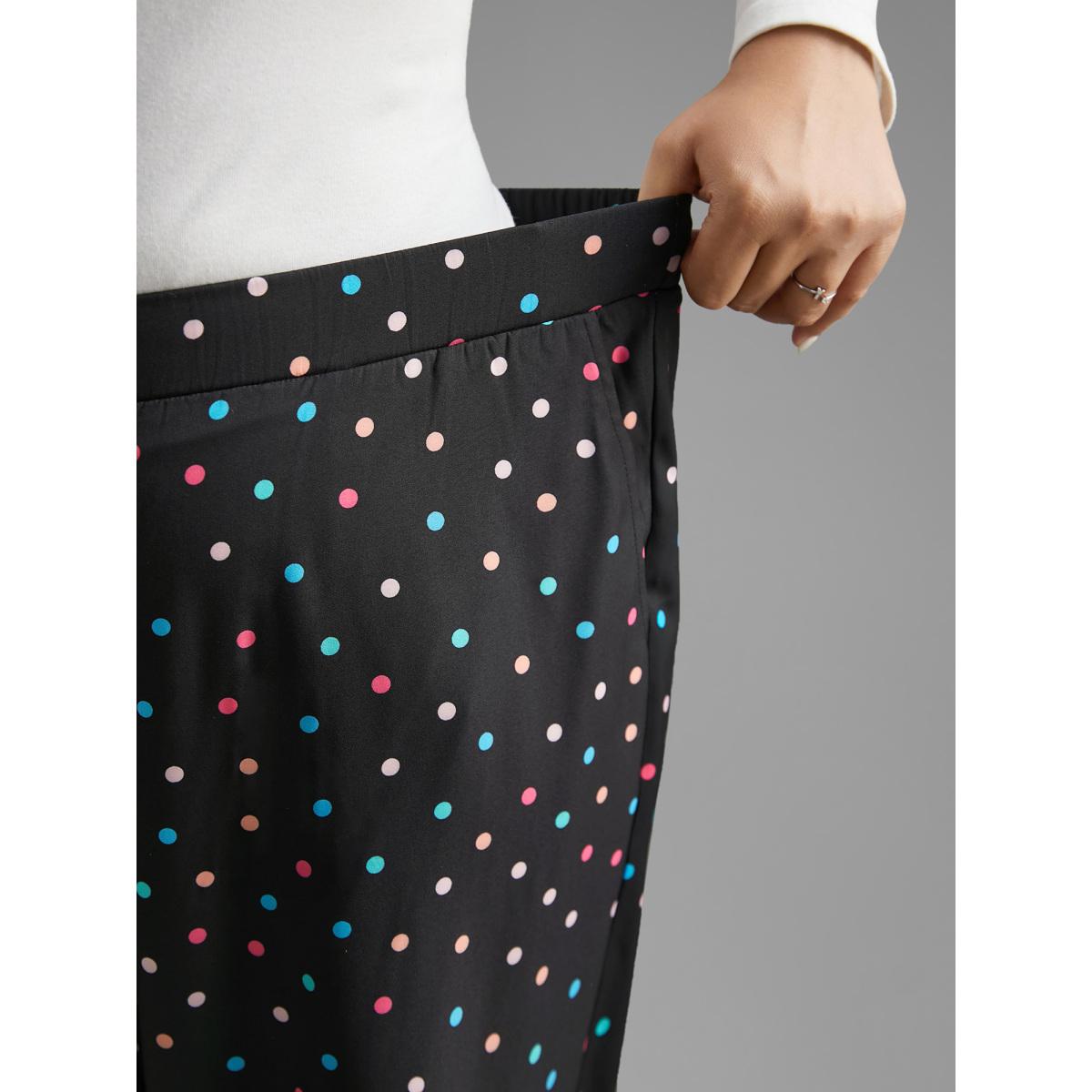 Plus Size Colored Polka Dot Wide Leg Pants Women Black Workwear Essentials Loose Mid Rise Office Pants BloomChic 14-16/1X Product Image