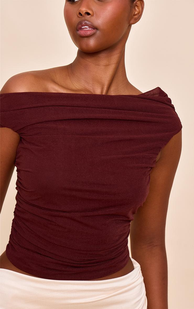 Chocolate Stretch Chiffon Ruched Detail Long Top Product Image