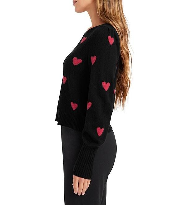 Splendid Anna Wool Blend Heart Pattern Crew Neck Long Sleeve Cropped Sweater Product Image