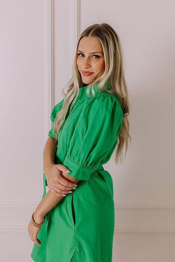 Coastal Views Button Down Mini Dress in Kelly Green Product Image