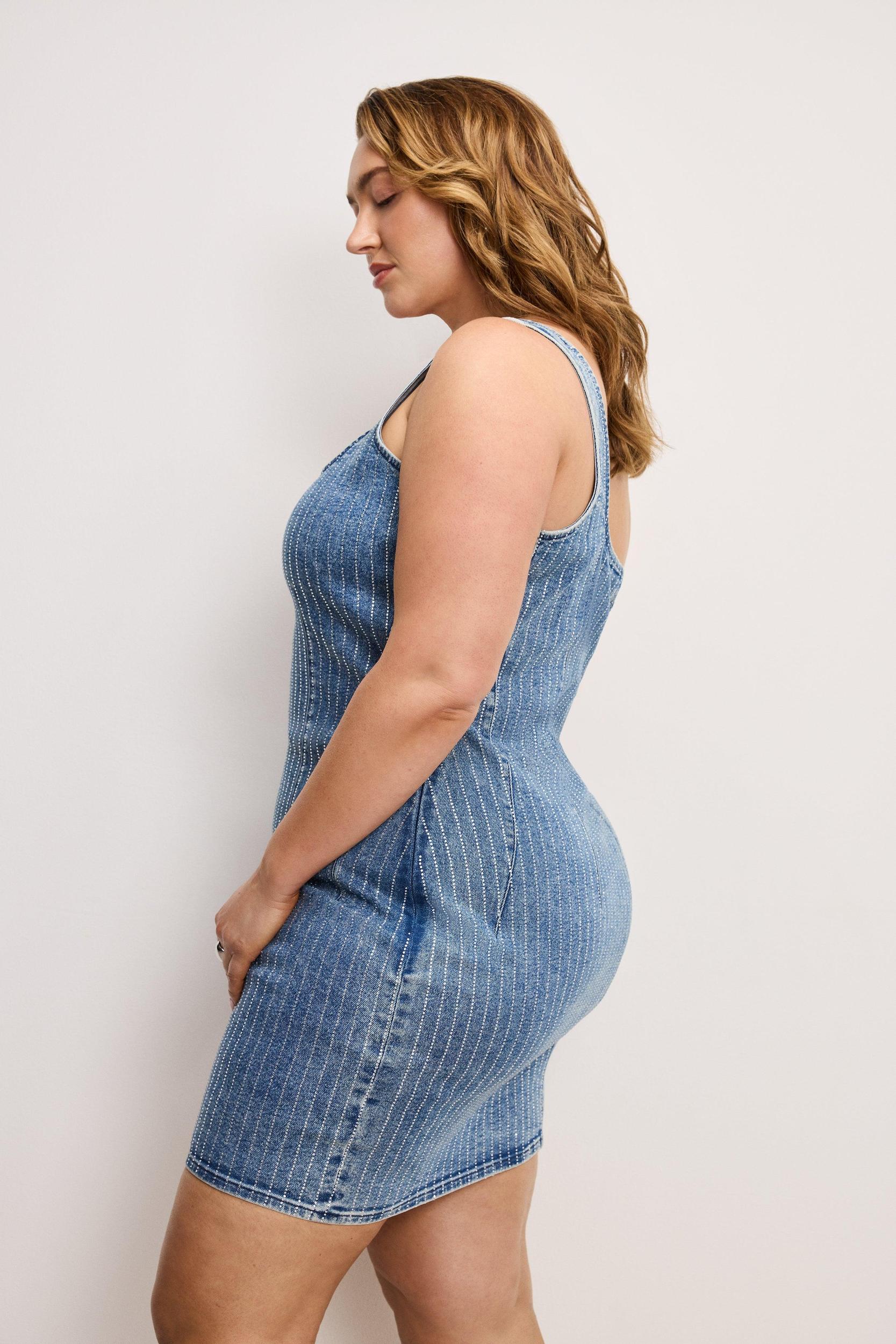 DENIM RHINESTONE MINI DRESS | INDIGO728 Product Image