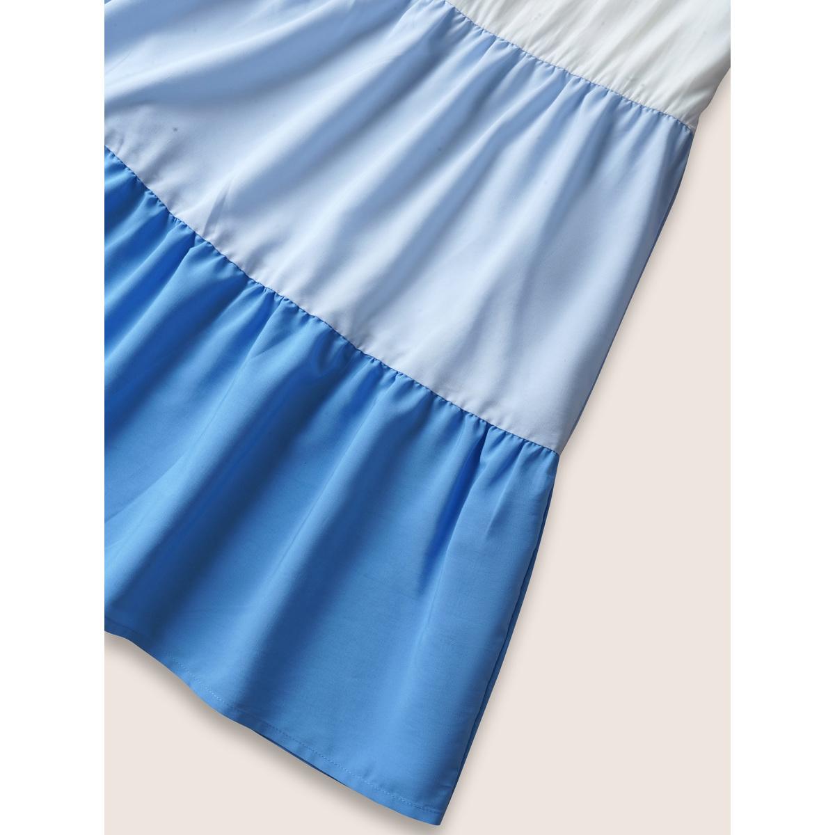 Plus Size Colorblock Contrast Ruffle Cap Sleeve Dress Multicolor Women Casual Patchwork V-neck Cap Sleeve Curvy BloomChic 12/L Product Image