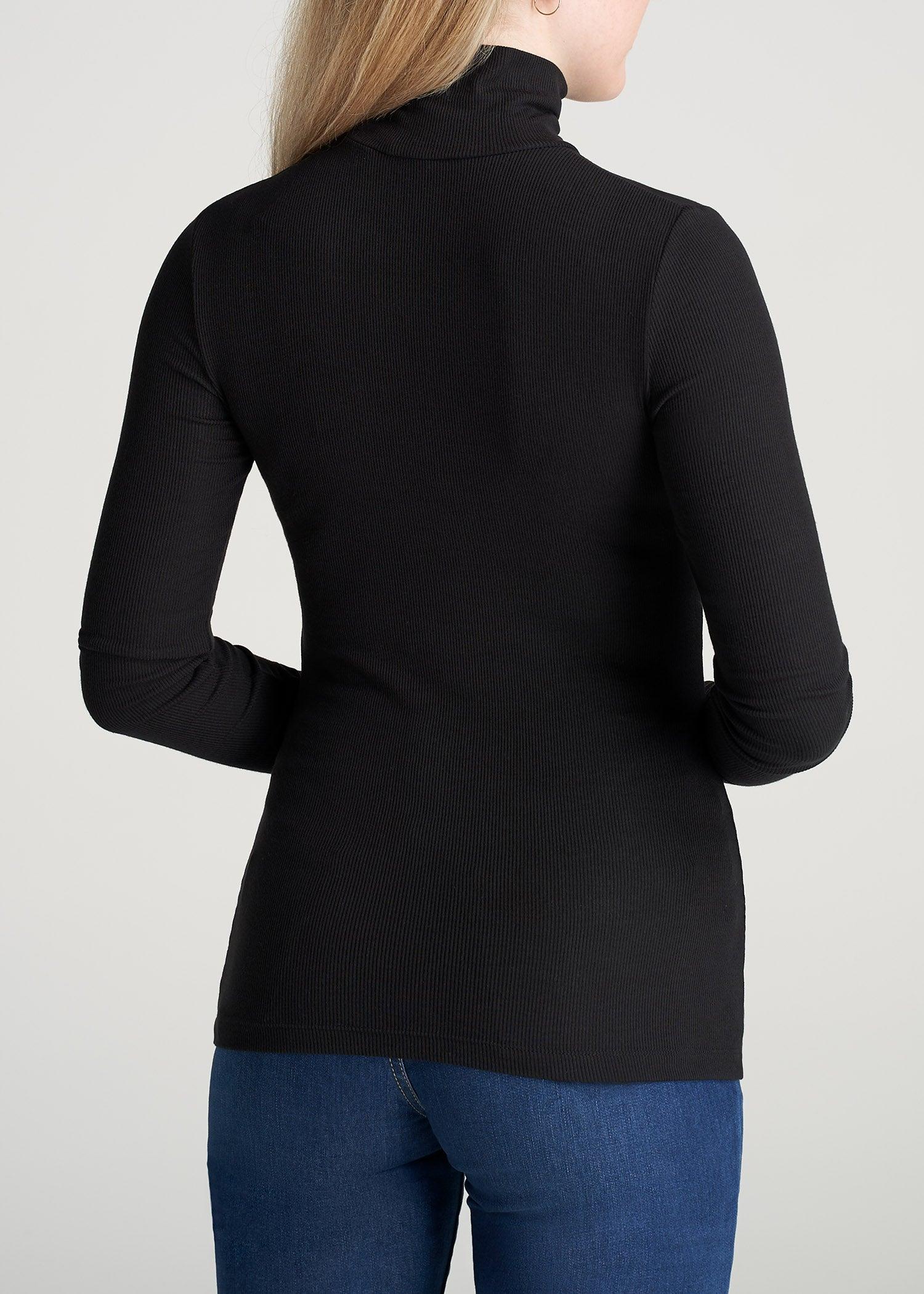 Fitted Long Sleeve Ribbed Turtleneck Tee for Tall Women in Black Female Product Image