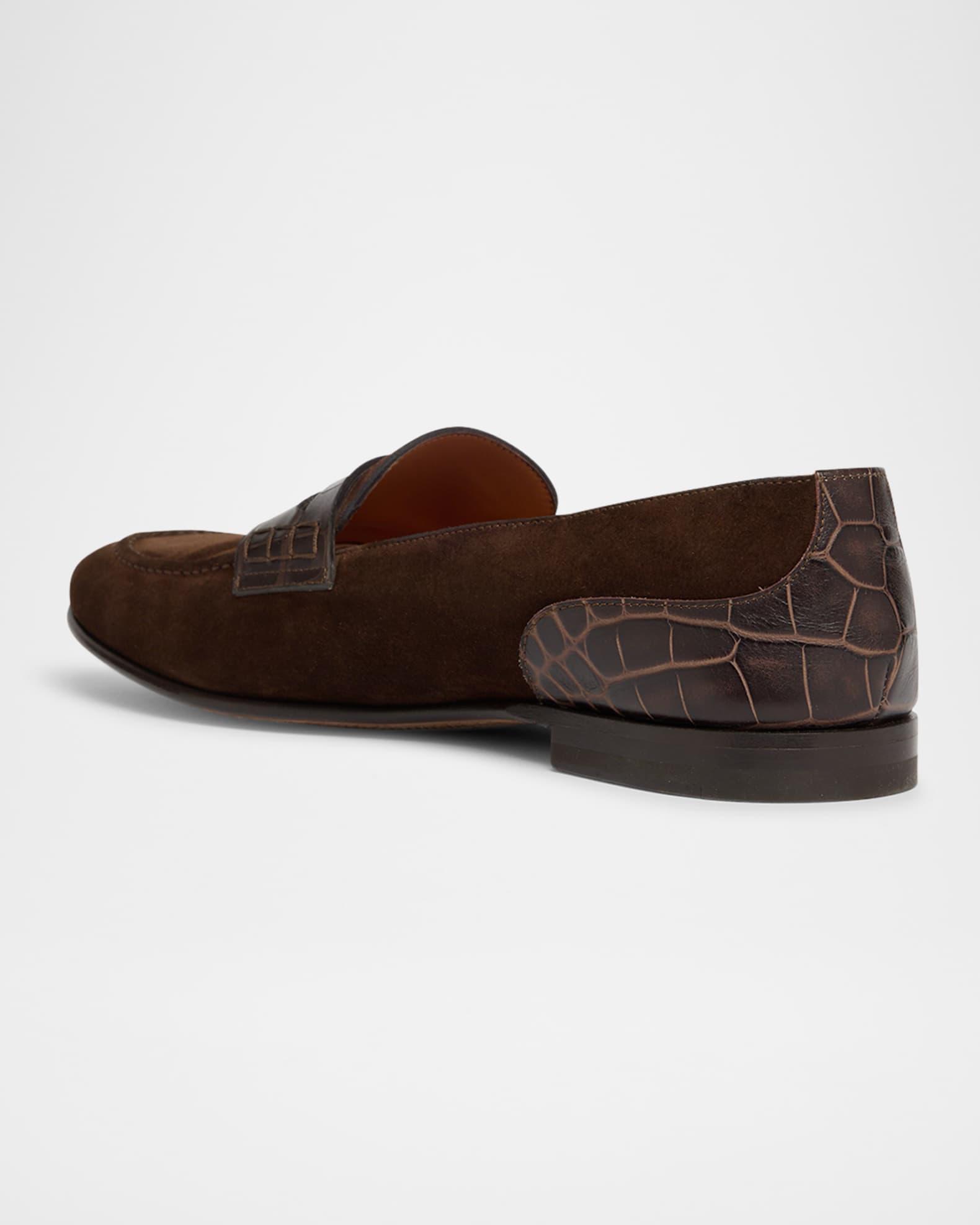Men's Suede and Alligator Penny Loafers Product Image
