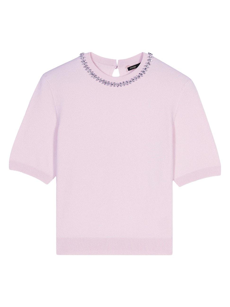 Womens Knit Crop Jumper with Rhinestones Product Image