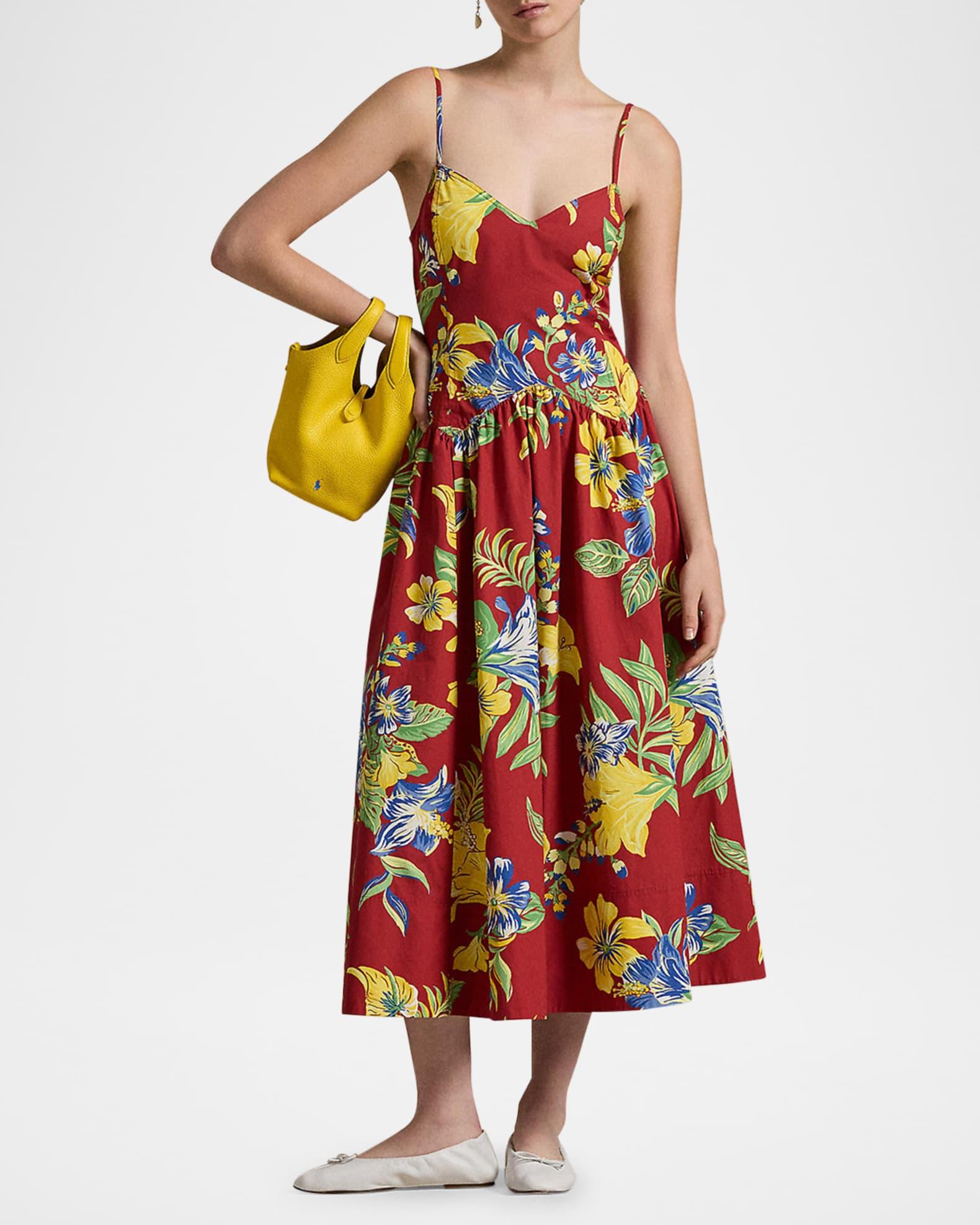 Tropical-Floral Cotton Poplin Dress Product Image