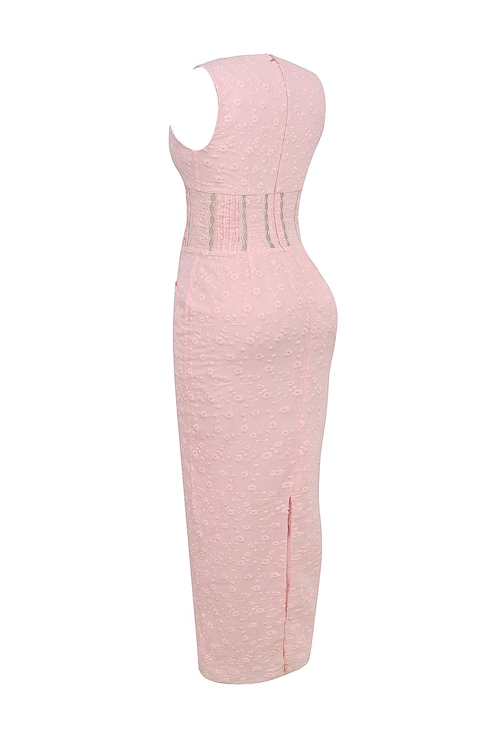Sophina  perfectly pink broderie anglais plunge maxi dress Product Image