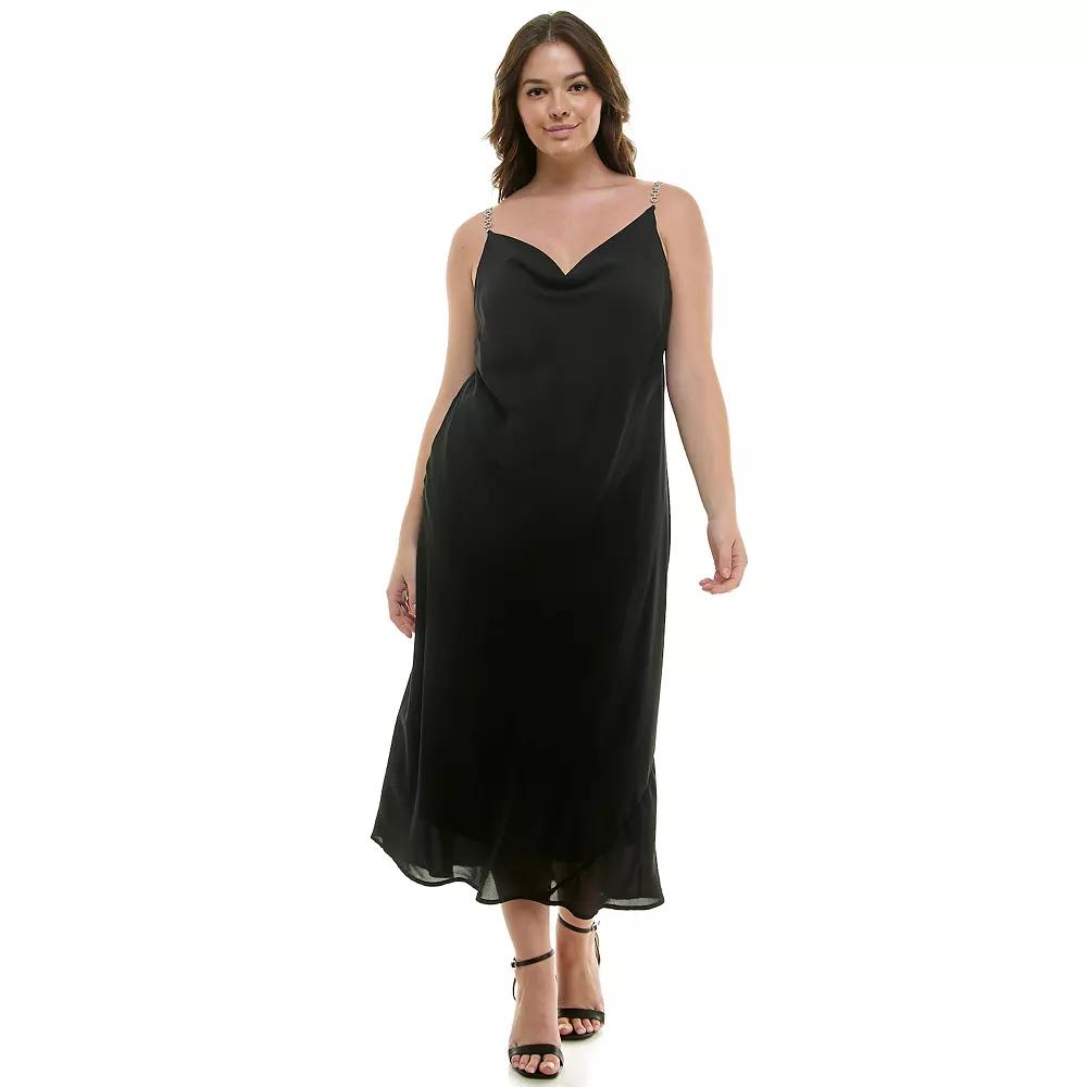 Plus Size Luxology Novelty Trim Slip Dress, Women's, Size: 1XL, Black Product Image