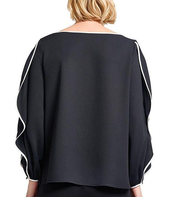 MISOOK Contrast Trim Crepe Boat Neck Butterfly Sleeve Blouse Product Image