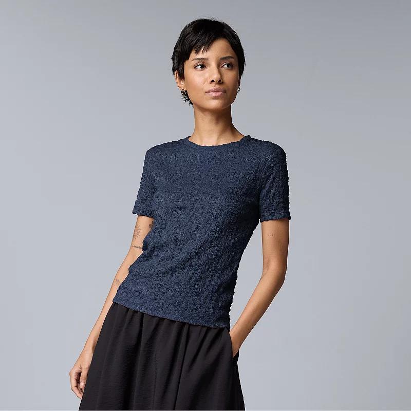 Petite Simply Vera Vera Wang® Texture Tee, Women's, Size: Large Petite, Vera Blue Product Image