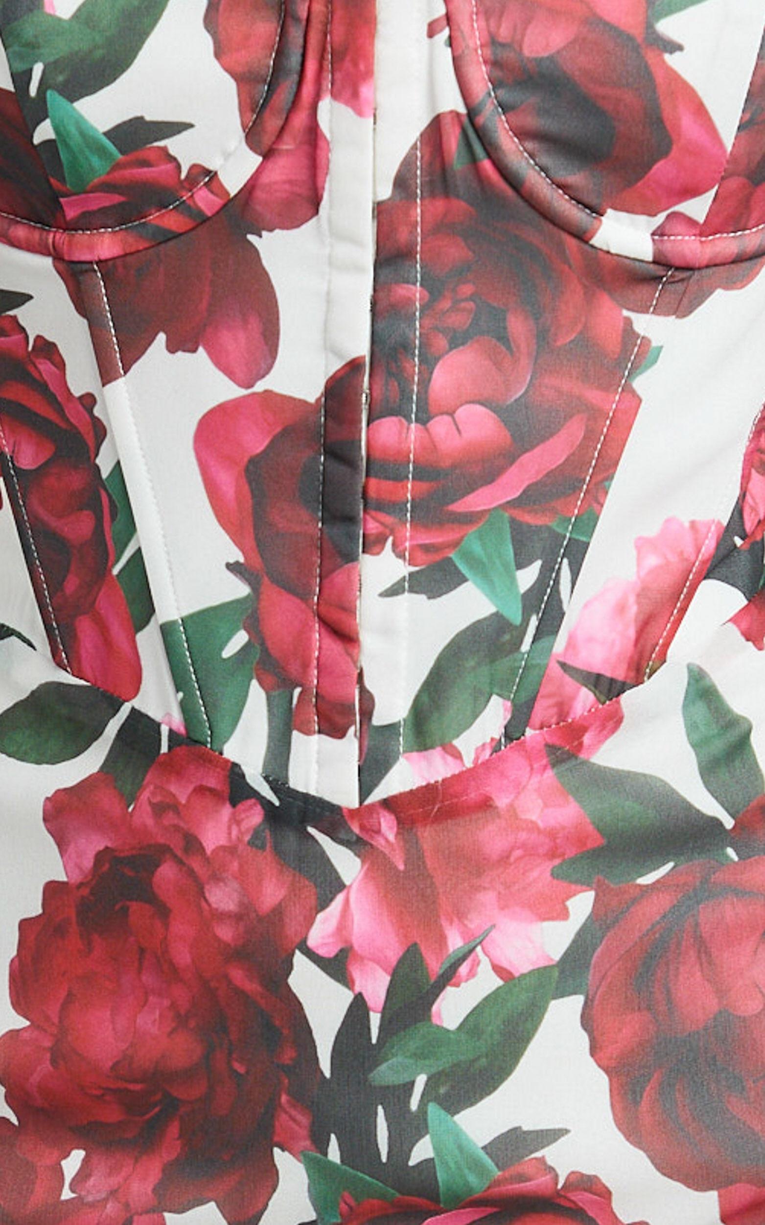 Mabel Maxi Dress - Georgette Frill Sleeve Sweetheart Bias Cut Dress in Rose Blanca Product Image