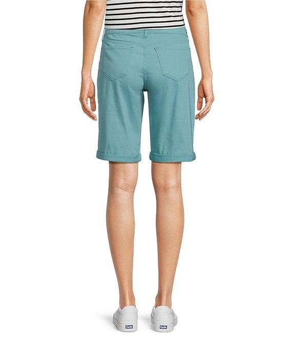 Code Bleu Stretch Denim Soho High Rise Stacked Waist Double Button Bermuda Shorts Product Image