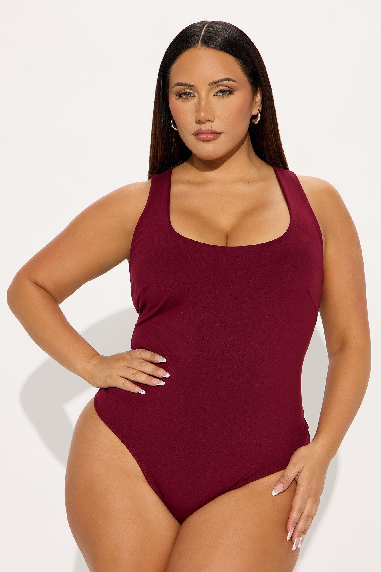 Sarafiena Double Lined Scoop Neck Bodysuit - Burgundy Female Product Image