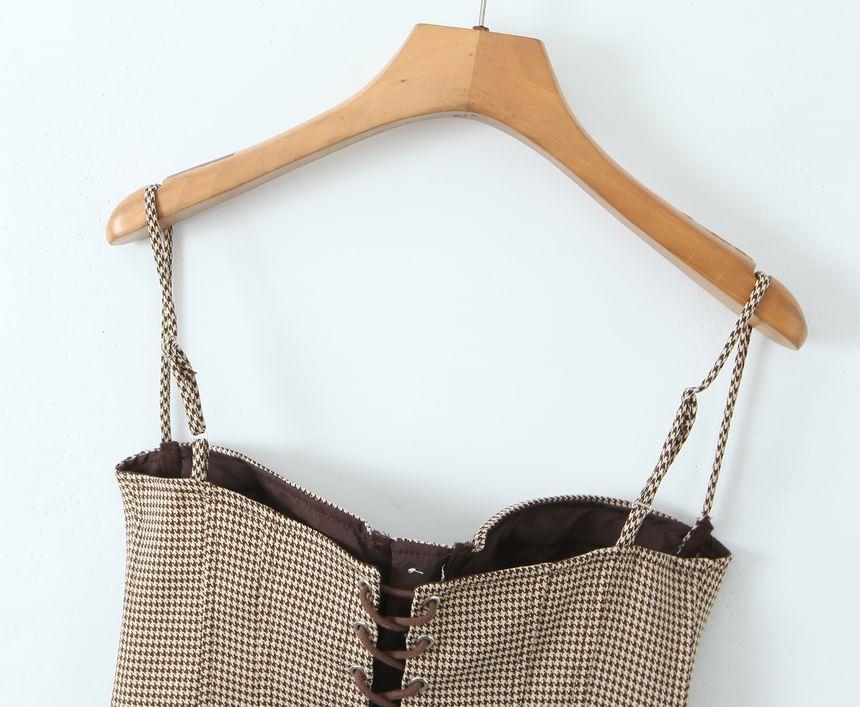 Houndstooth Asymmetrical Button Bustier Top Product Image